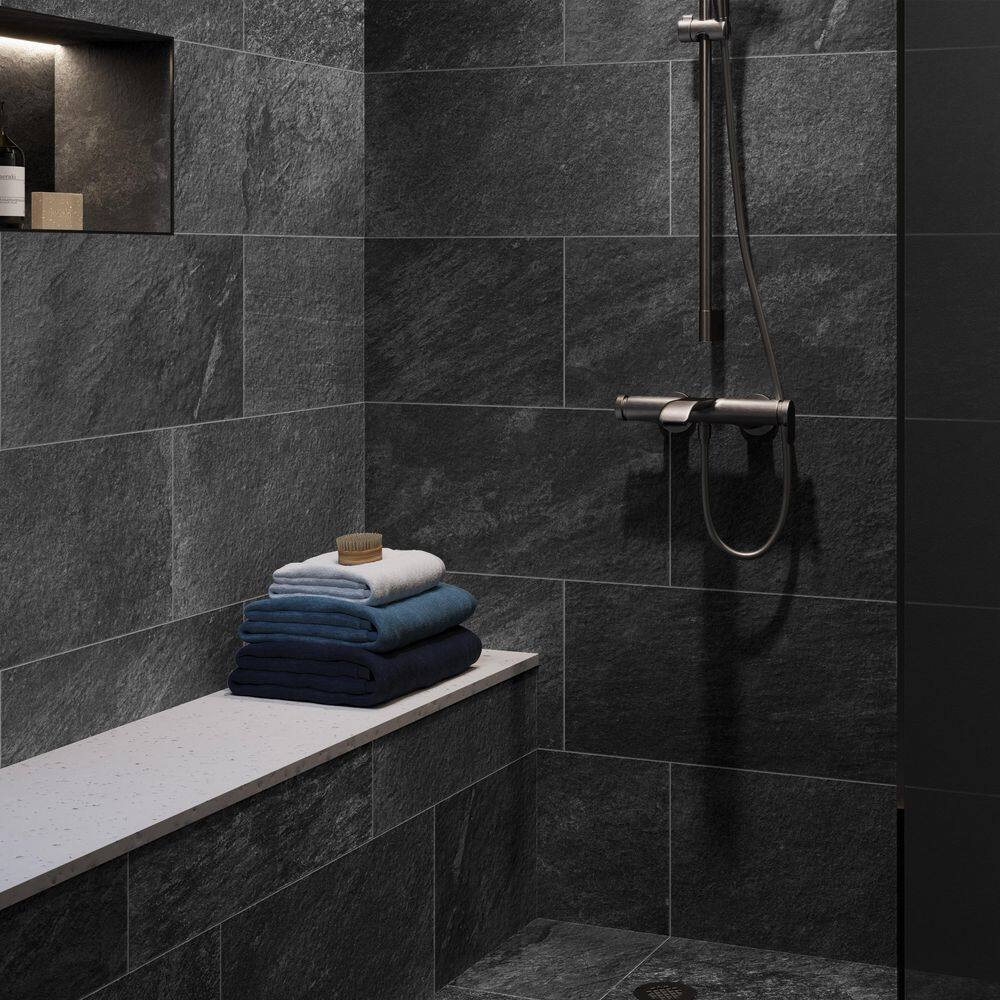 Corso Italia Alpe Black 12 in. x 24 in. Porcelain Floor and Wall Tile (15.50 sq. ft.Case) 610010004700