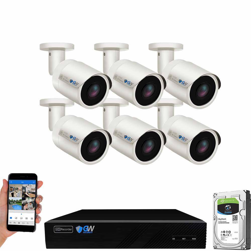 GW Security 8-Channel 8MP 2TB NVR Security Camera System 6 Wired Bullet Cameras 2.8mm Fixed Lens HumanVehicle Detection Mic GW7037MIC6-2T