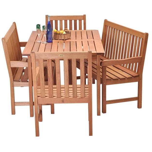 Milano 5pc Patio Eucalyptus Wood Bench Dining Set International Home Miami