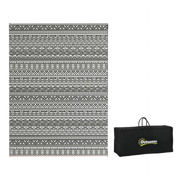 Outsunny Rv Mat Outdoor Patio Rug Large Camping Carpet With Carrying Bag 9 x27 X 12 x27 Waterproof Plastic Straw Reversible Gray amp Cream White Boho