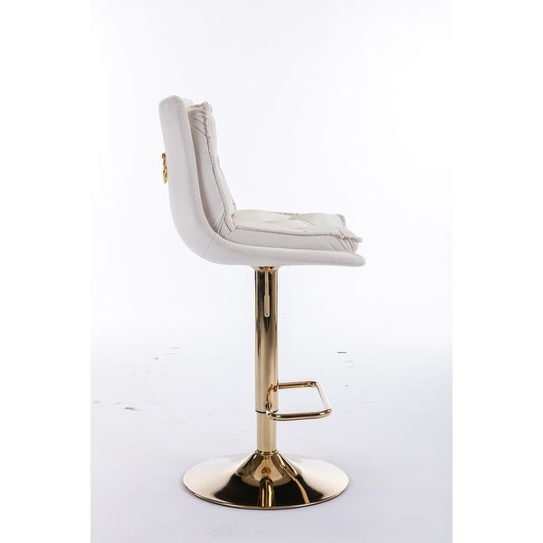 Set of 2 Bar Stools，with Chrome Footrest and Base Swivel Height Adjustable Mechanical Lifting Velvet and Golden Leg