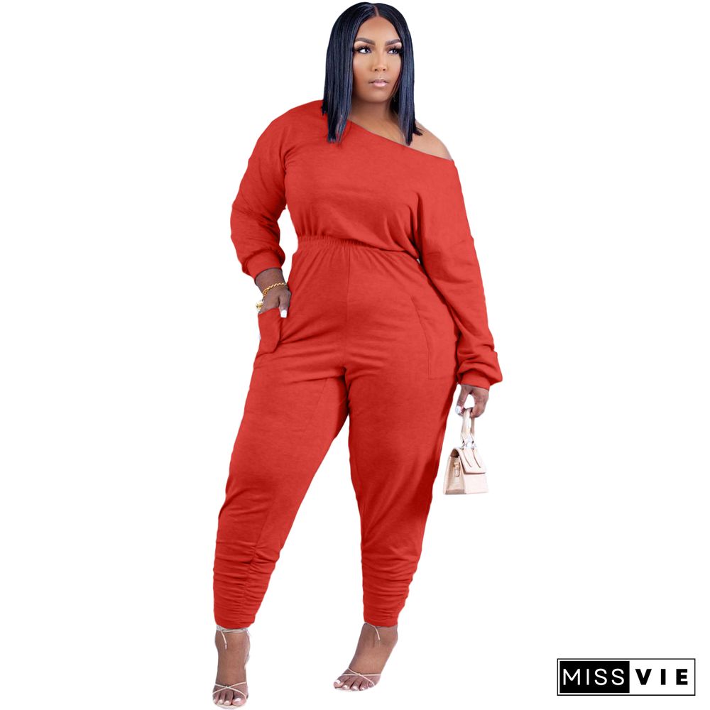 Solid Color Long Sleeve Loose Fit Jumpsuit