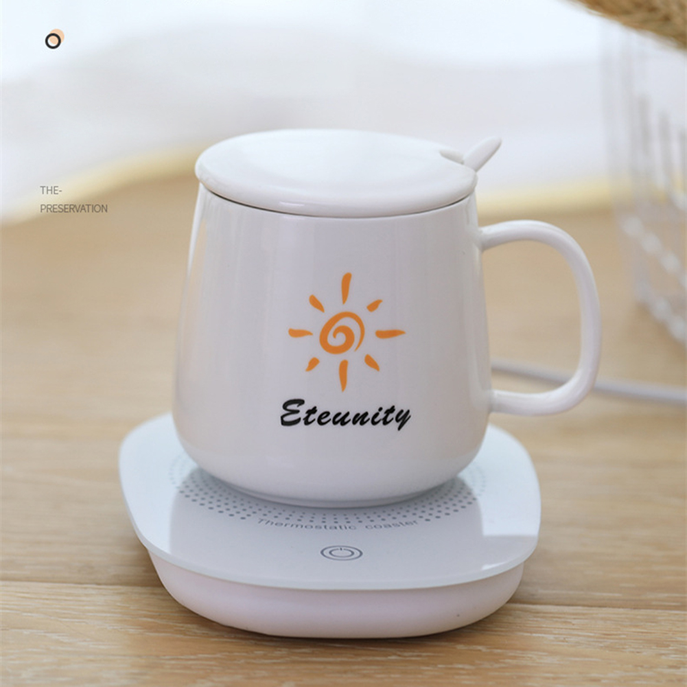 AMNHDO 55-Degree USB Cup Heated Coaster Gravity Sensor Mug Warmer Pad Mat (White)