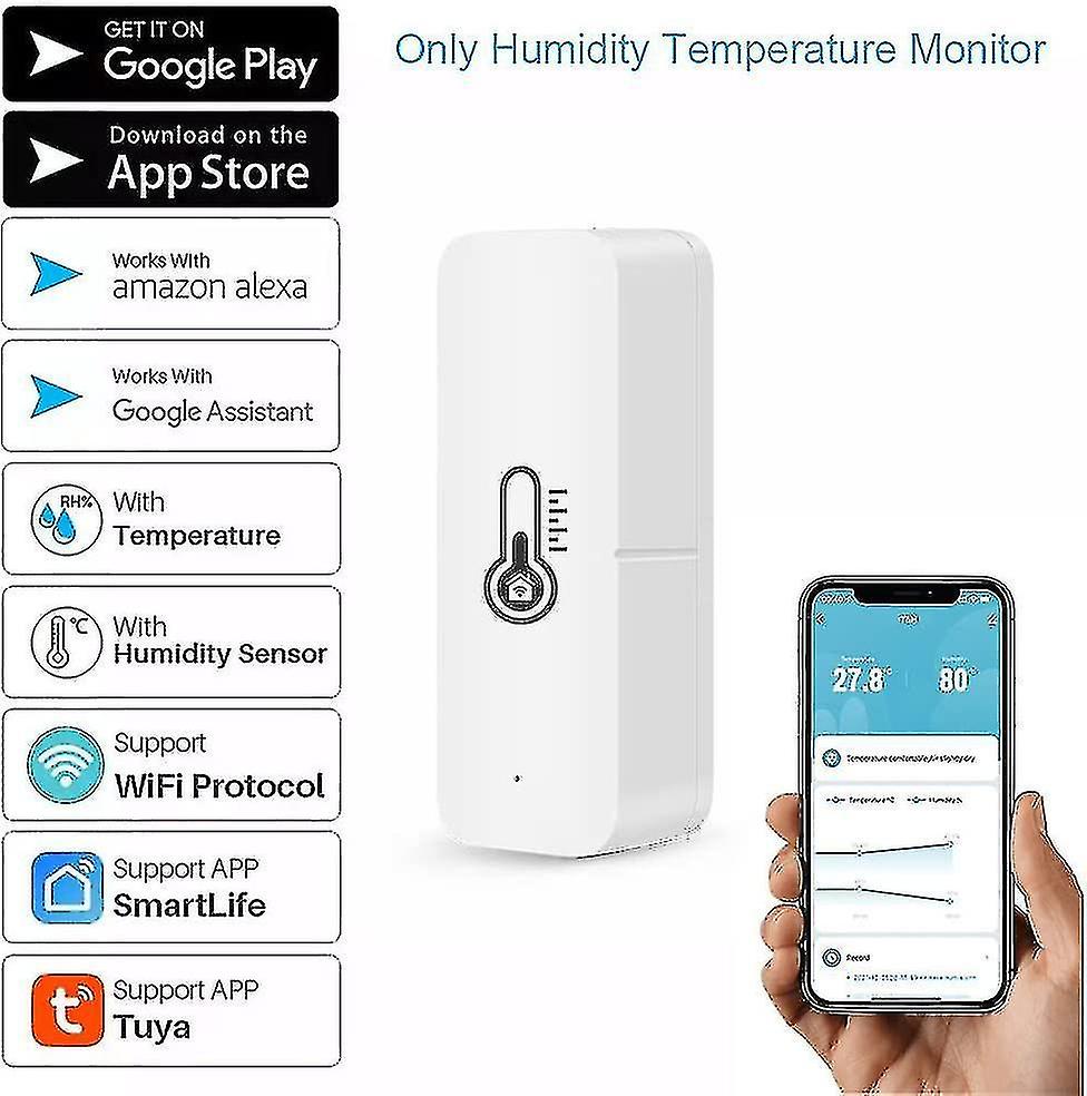 Wifi Hygrometer Thermometer Sensor，smart Temperature Humidity With Remote App Notification Alert For