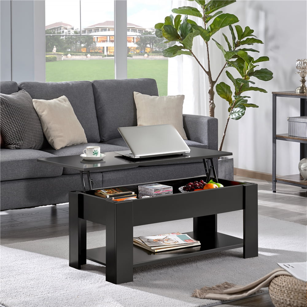 SMILE MART Modern Lift Top Coffee Table with Hidden Compartment & Storage, Black