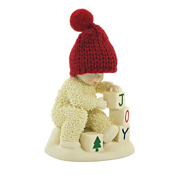 Snowbabies Make Your Own Joy One Figurine 4 0 Inches Blocks Red Knit Hat 6012328 Porcelain Off white