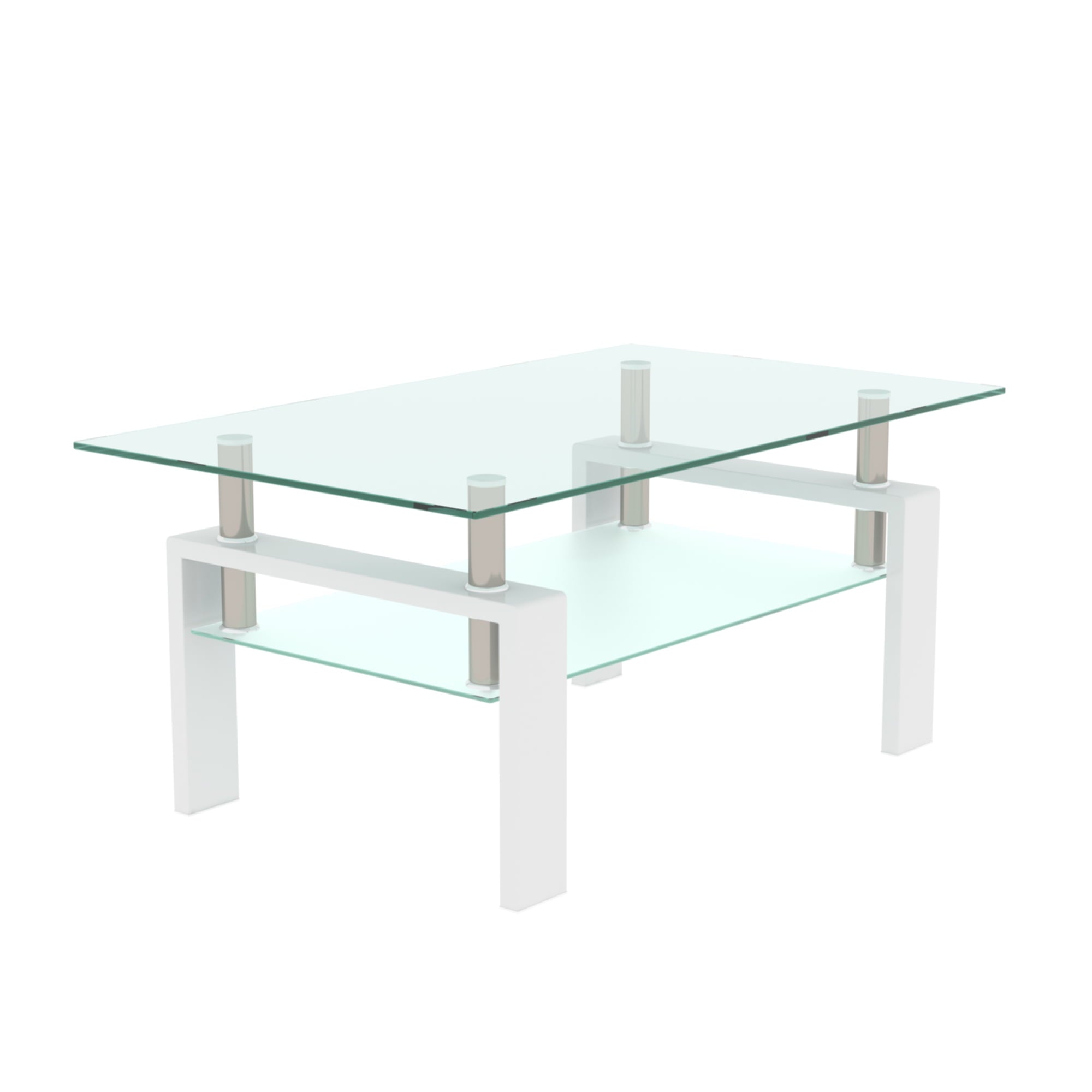 Rectangle White Glass Coffee Table, Clear Coffee Table，Modern Side Center Tables for Living Room， Living Room Furniture