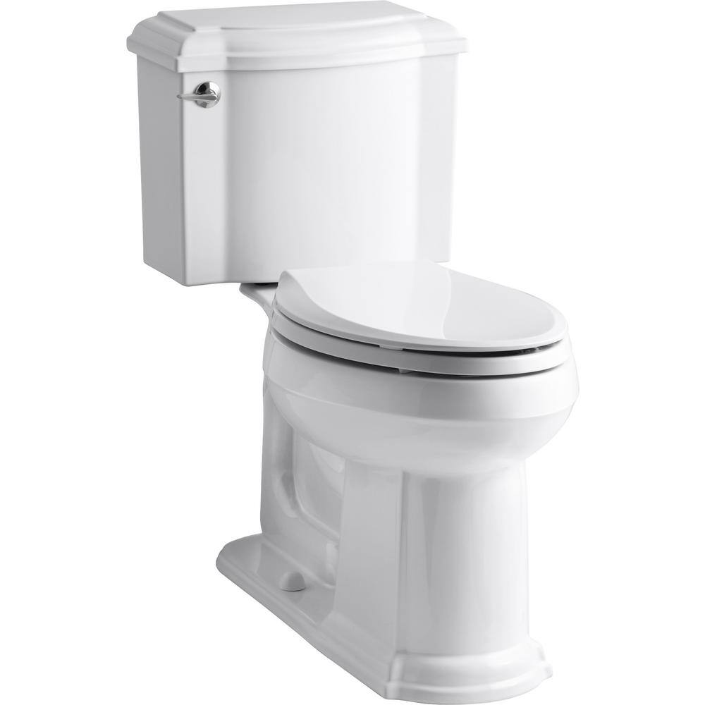 KOHLER Devonshire 2-Piece Single Flush 1.28 GPF Elongated Toilet in White with Rutledge Quiet Close Toilet Seat K-3837-4734-0