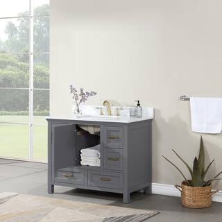 Altair Isla 42 in. W x 22 in. D x 34.5 in. H Single Sink Bath Vanity in Gray with Composite Stone top in White 538042-GR-AW-NM