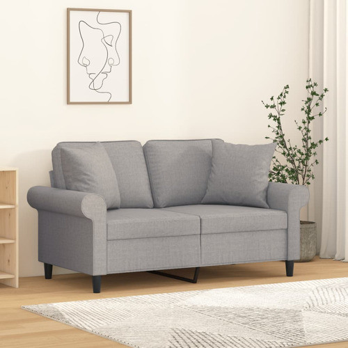 vidaXL Sofa Upholstered Love Seat with Pillows and Cushions Dark Gray Fabric   Midcentury   Loveseats   by vidaXL LLC  Houzz