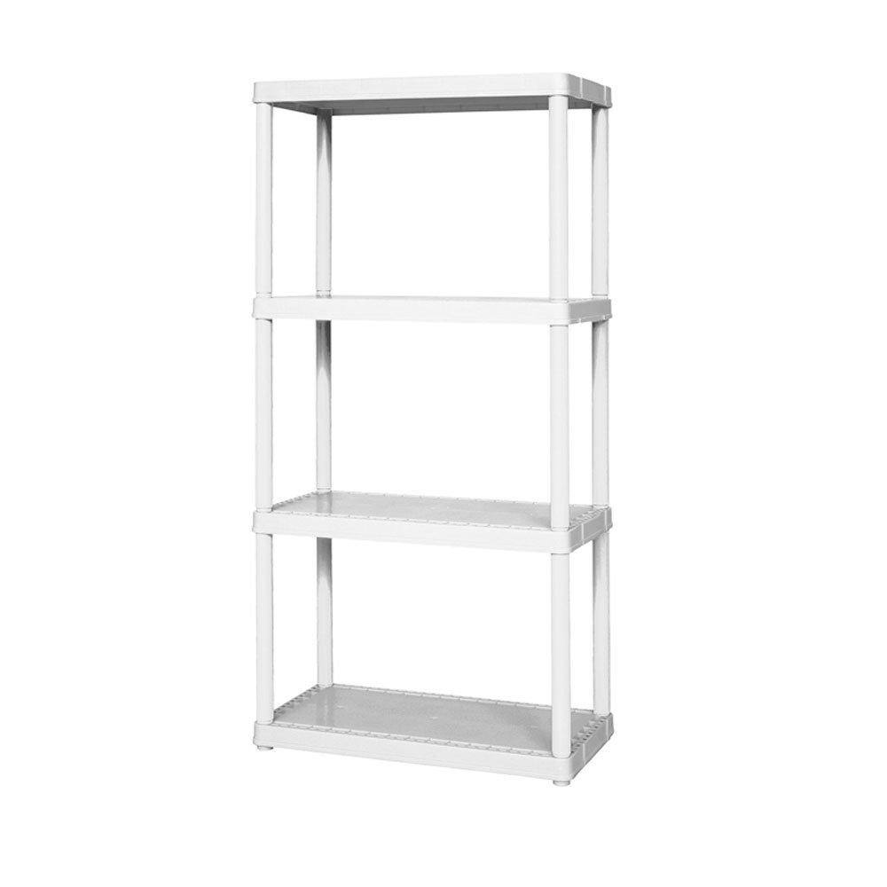 GRACIOUS LIVING White 4-Tier Plastic Garage Storage Shelving Unit (12 in. W x 48 in. H x 24 in. D) 3 x 91064-1C-90