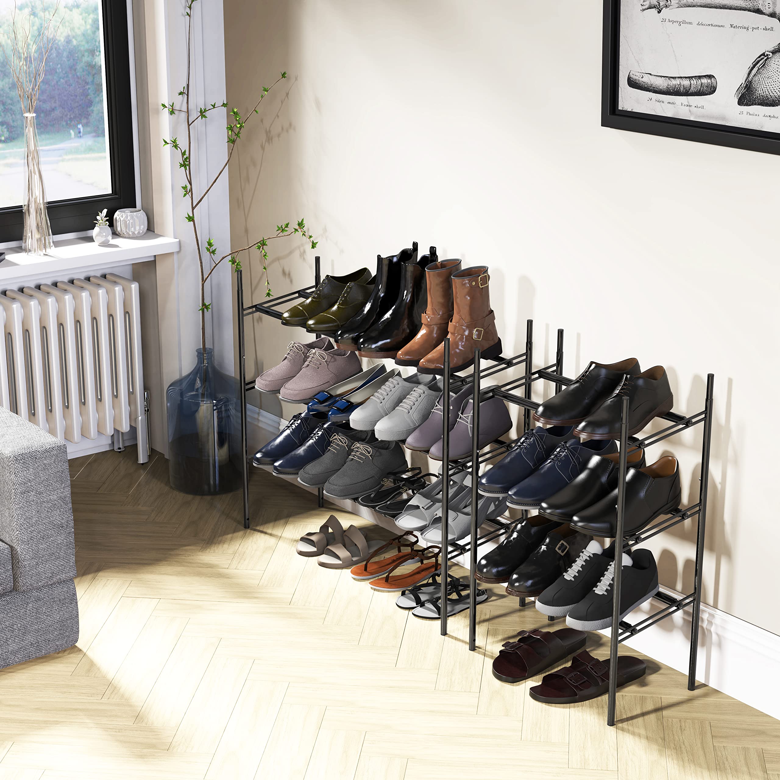 SimpleHouseware 3-Tier Extendable Shoe Rack， Black