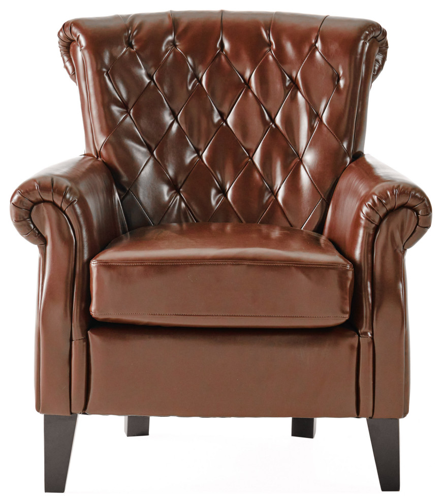 GDF Studio Tufted Leather Club Chair  Chestnut Brown and Dark Brown   Transitional   Armchairs And Accent Chairs   by GDFStudio  Houzz