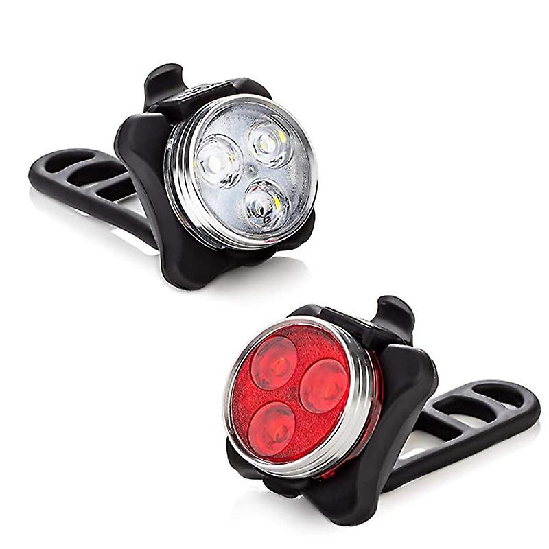 Usb Rechargeable Bicycle Super Bright Headlight And Rear Led Bicycle Light - Black Edge (red Light) (one Set)