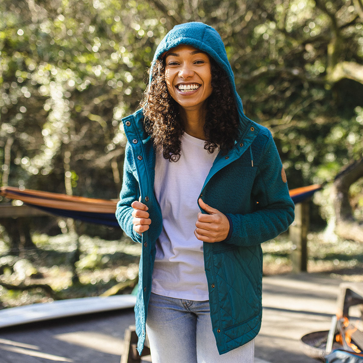 Dome Hooded Recycled Sherpa Jacket - Blue Coral