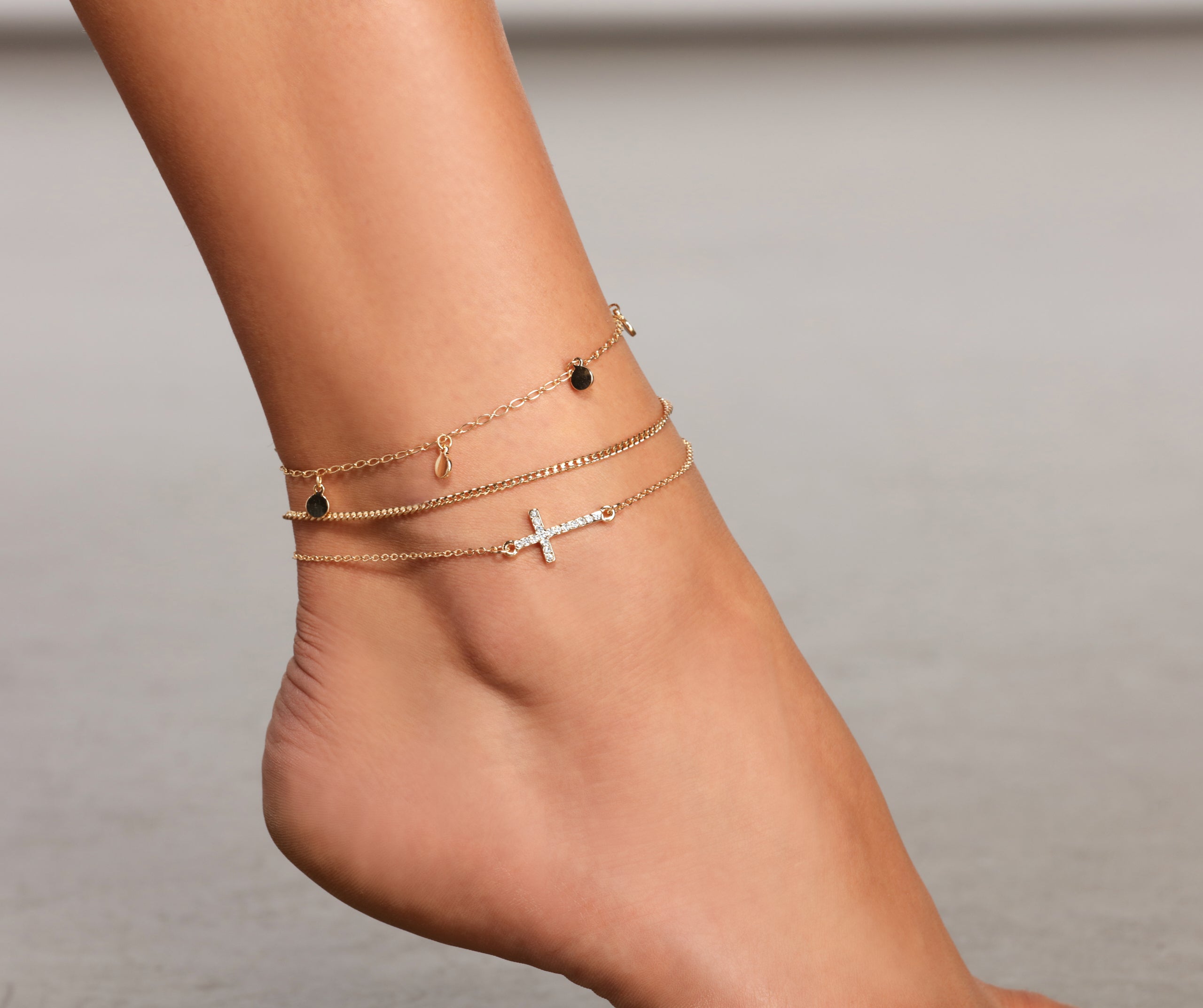 Dainty Luxe Three Row Anklet