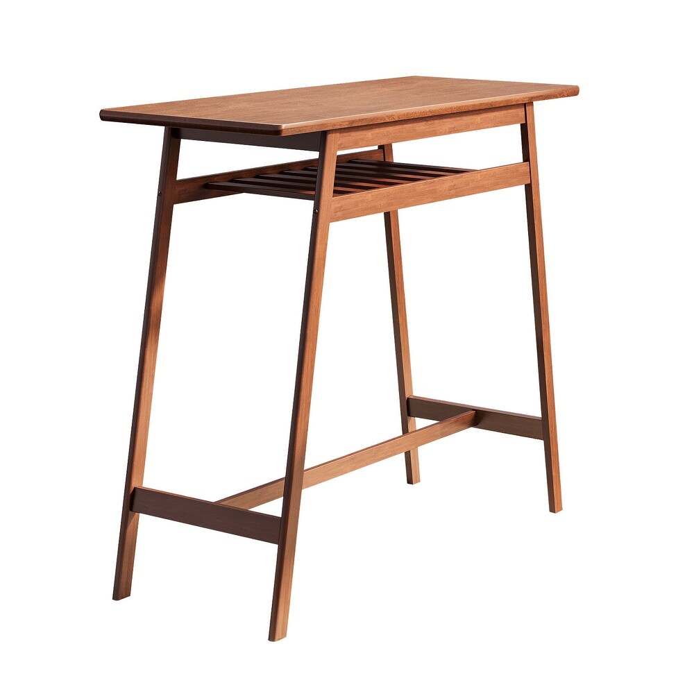 Rubber Wood Bar Table and Stackable Backless High Stool with Shelf and Hooks for Home Bar Small Space  3 Piece Pub Dining Set