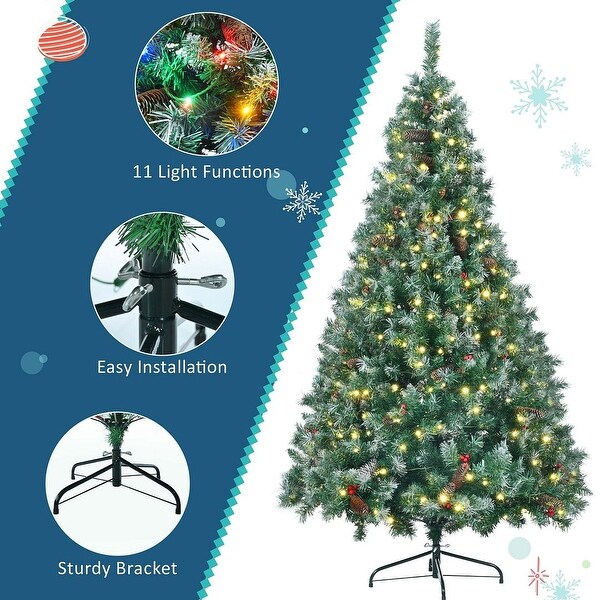 6FT PreLit Pine Christmas Tree Set with Tree and Garland and Wreath，Hinged Artificial Xmas Tree with 11 Colorful Modes