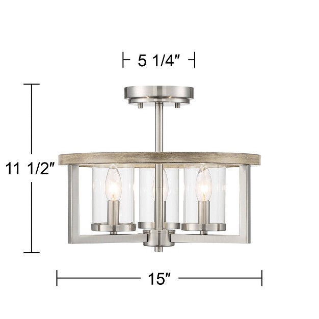 Wide Brushed Nickel Gray Wood 3 light Clear Glass For Bedroom