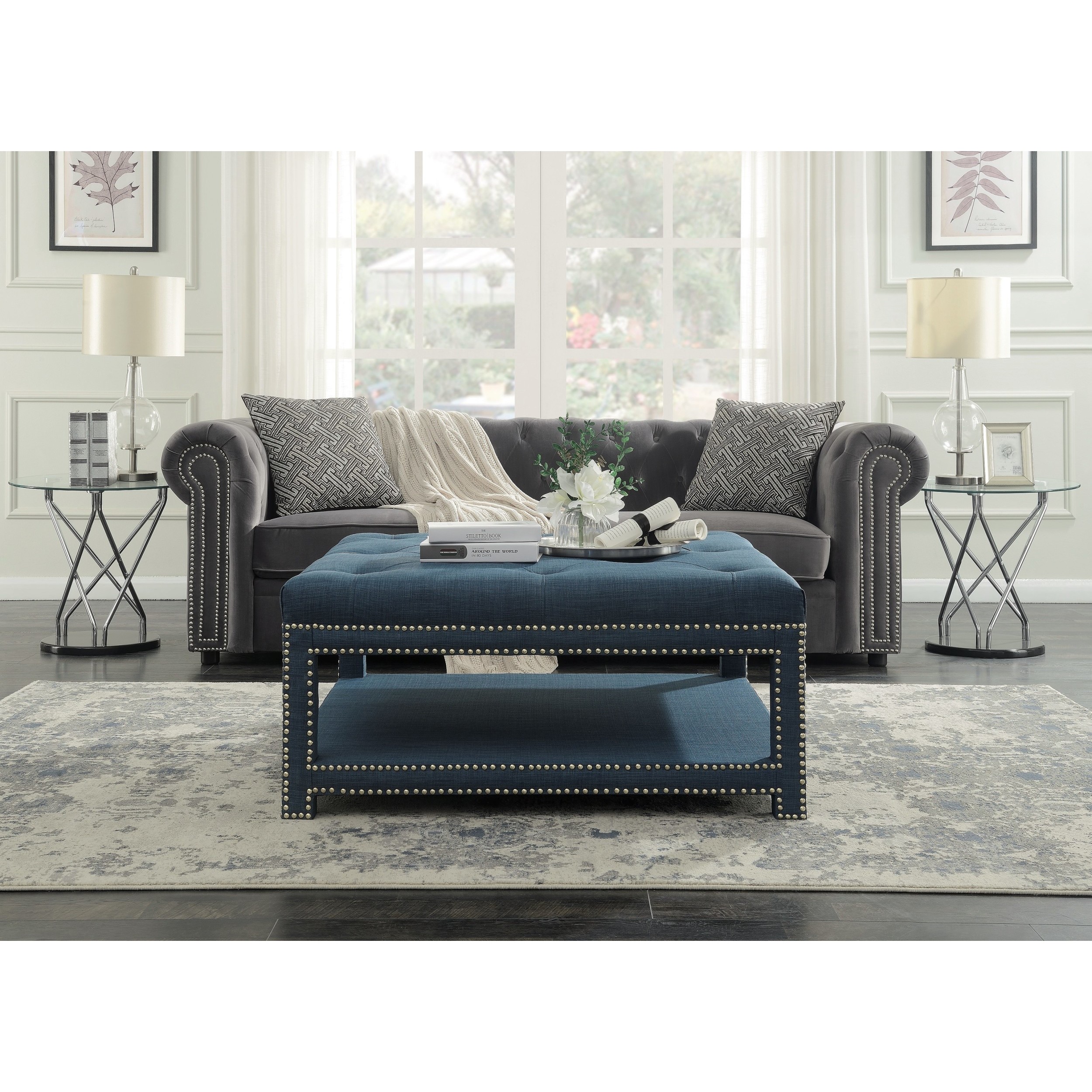 Chic Home Micah Coffee Table Ottoman in a 2-Layered Tufted Linen Bench