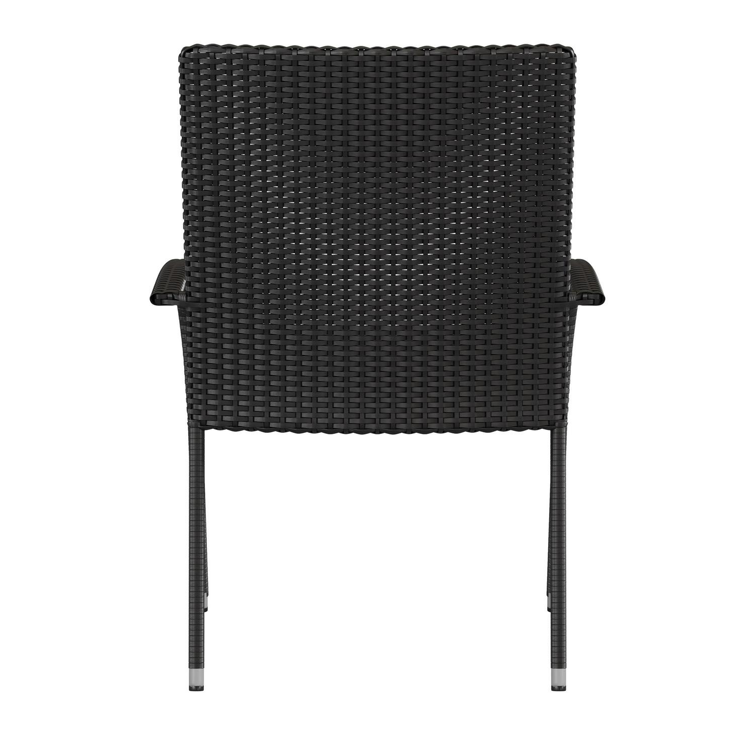 Flash Furniture Maxim Set of 2 Stackable Indoor/Outdoor Black Wicker Dining Chairs with Cream Seat Cushions  Fade and Weather-Resistant Materials