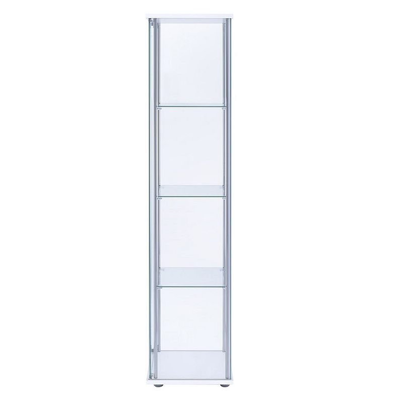 Glass and Metal Curio Cabinet with 4 Shelves， Clear and White