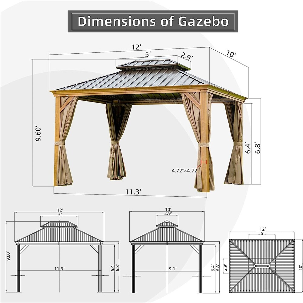 Wooden Coated Aluminum Frame Canopy w/ Galvanized Steel Double Roof