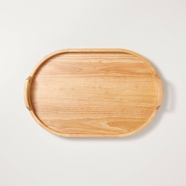 Decorative Oval Wood Tray Natural With Magnolia