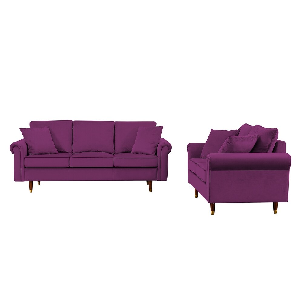 Modern Elegant Style Velvet Sofa Set  2 Seats and 3 Seats Sofa with Wood Legs and Wood Frame Suitable for Home Living Room