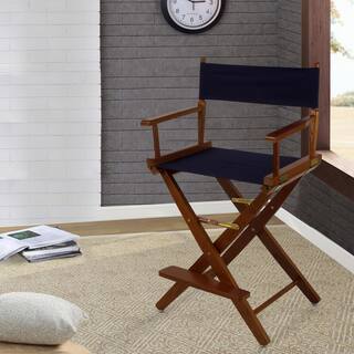 American Trails 24 in. Extra-Wide Mission Oak Frame Navy Canvas New Solid Wood Folding Chair (Set of 1) N206-24032-10