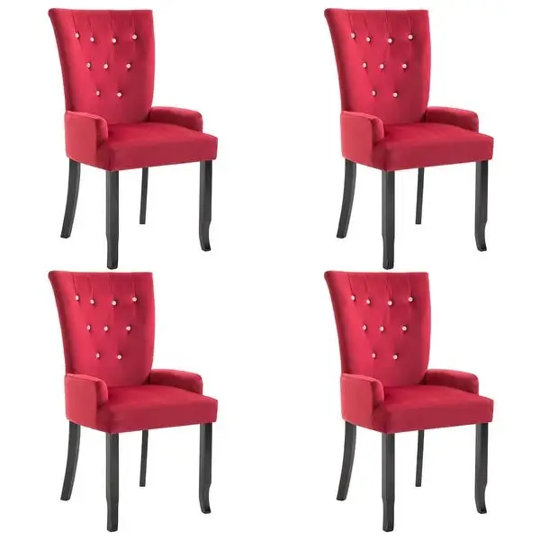 Dining Chair with Armrests 4 pcs Red Velvet