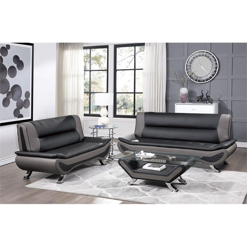 Lexicon Veloce Faux Leather Sofa in Black and Gray   Contemporary   Sofas   by Homesquare  Houzz