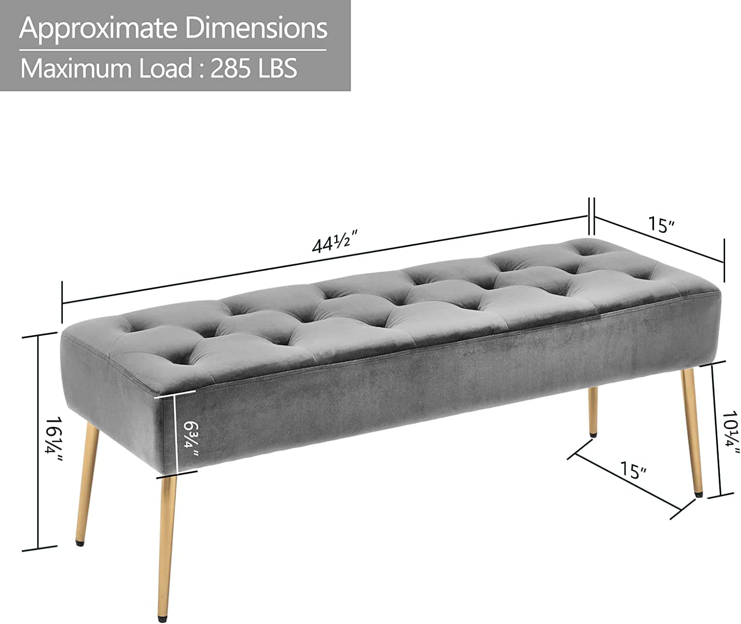 Duhome Velvet Ottoman Bench, Bedroom Bench for Bed End Upholstered Bench Tufted Accent Bench for Living Room Entry, Gray