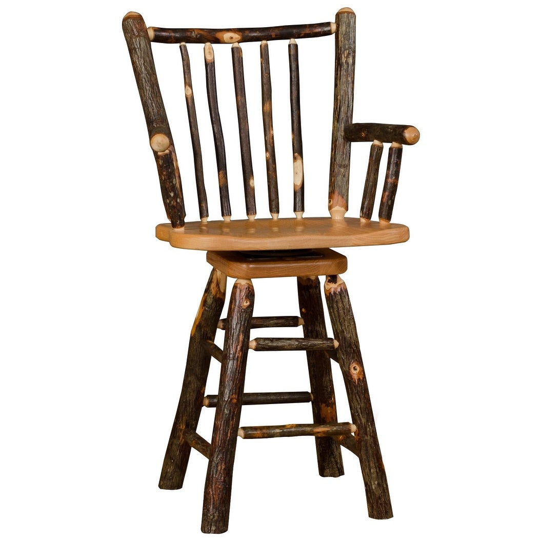 Hickory Log Stick Back Barstool with Arms