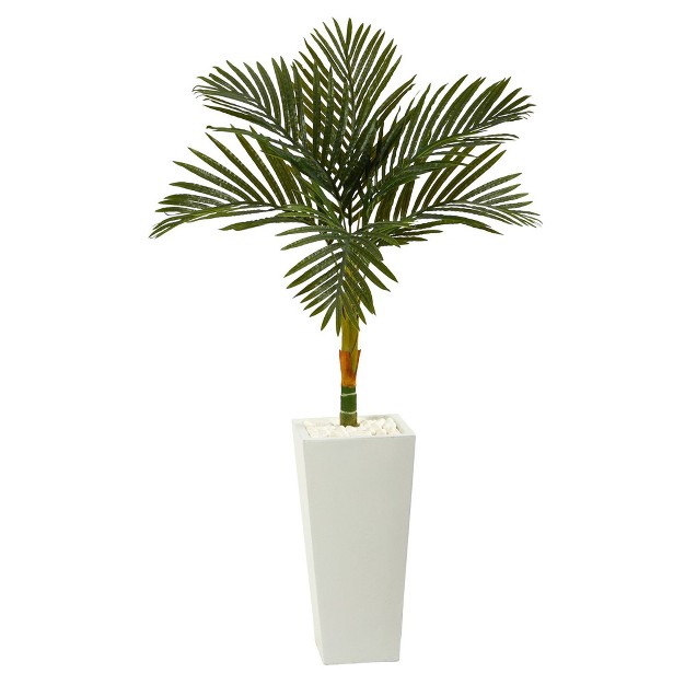 Nearly Natural 4.5-ft Golden Cane Artificial Palm Tree In Tall White Planter