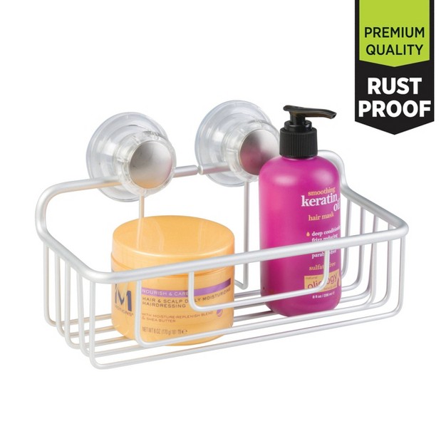 Idesign Metro Rustproof Aluminum Turn And Lock Suction Bathroom Shower Caddy Basket Silver