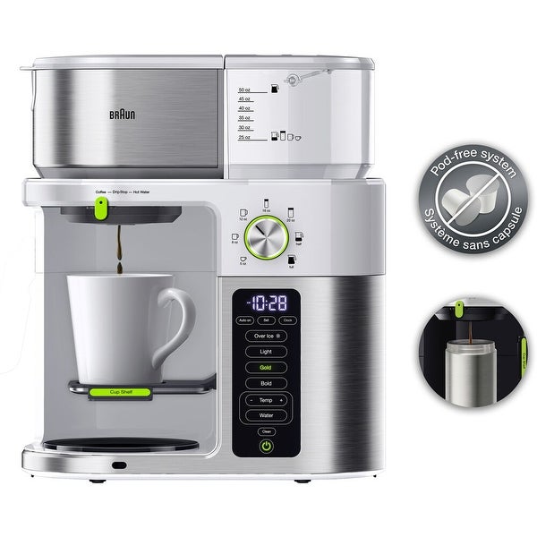 10-Cup Multi Serve SCA Certified Coffee Maker with Internal Water Spout and Glass Carafe in White