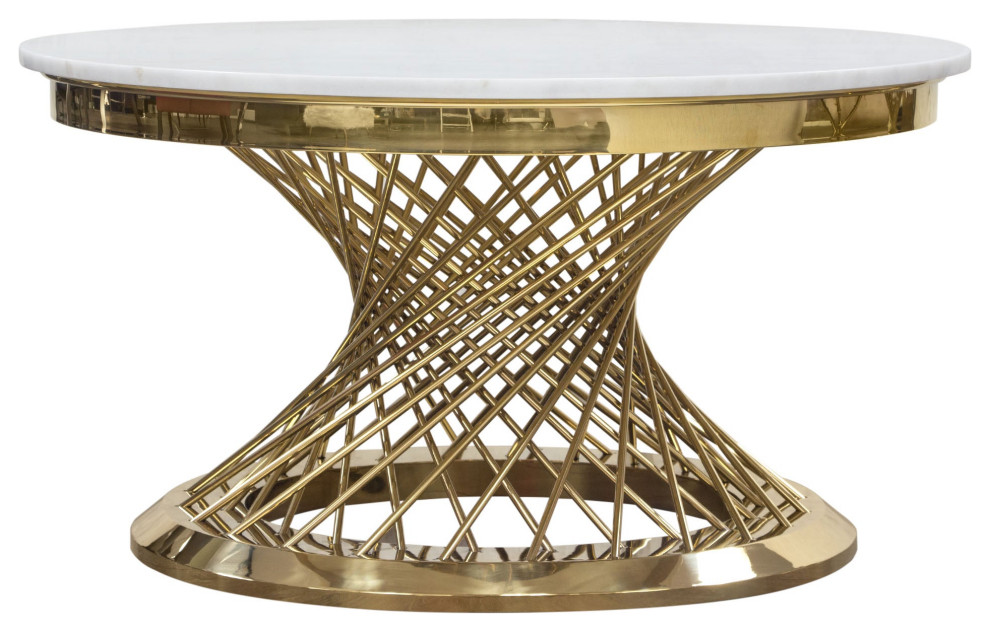 Solstice 35 quotRound Cocktail Table With Spiral Spoked Base  Gold   Contemporary   Coffee Tables   by clickhere2shop  Houzz