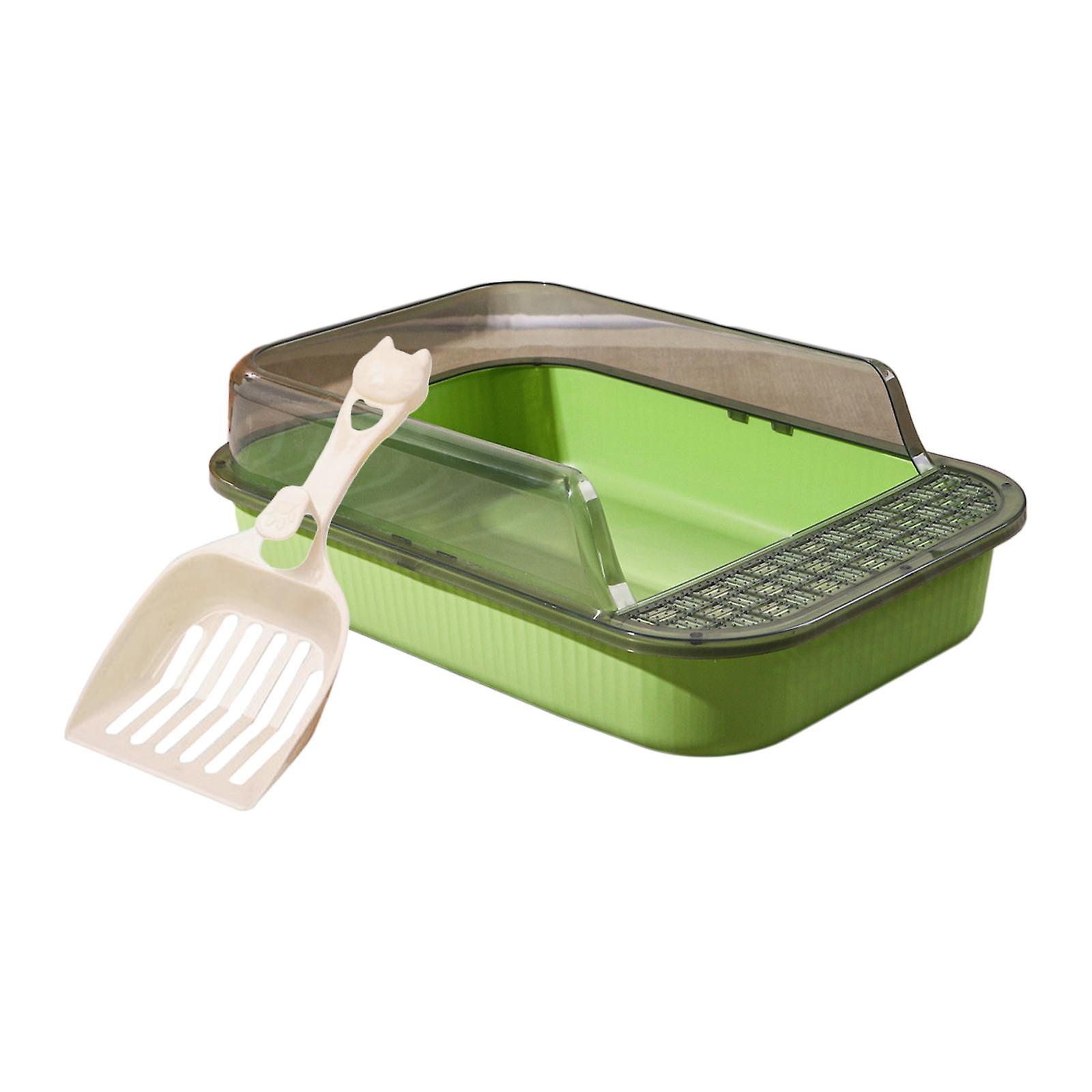 Cat Litter Box Heighten Cat Bedpan Cat Litter Basin Open Top Pet Litter Tray Clear And Green