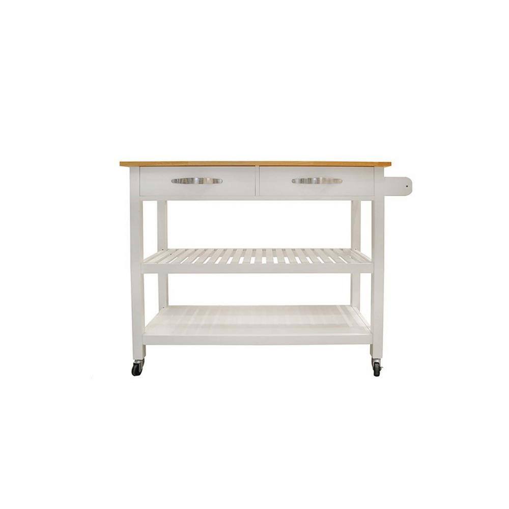 45 in. W White Wood Kitchen Island with 2-Lockable Wheels for Easy Storing and Fetching BF1663C475