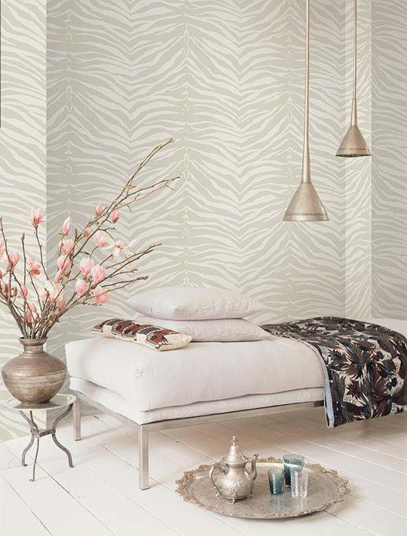 Zebra Wallpaper in Grey from the Watercolor Florals Collection