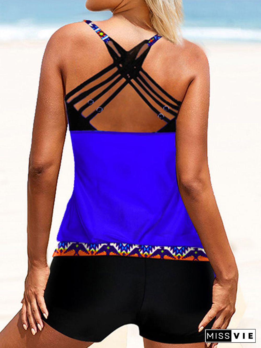 Tribal Printed Cross Strap Tankini Set