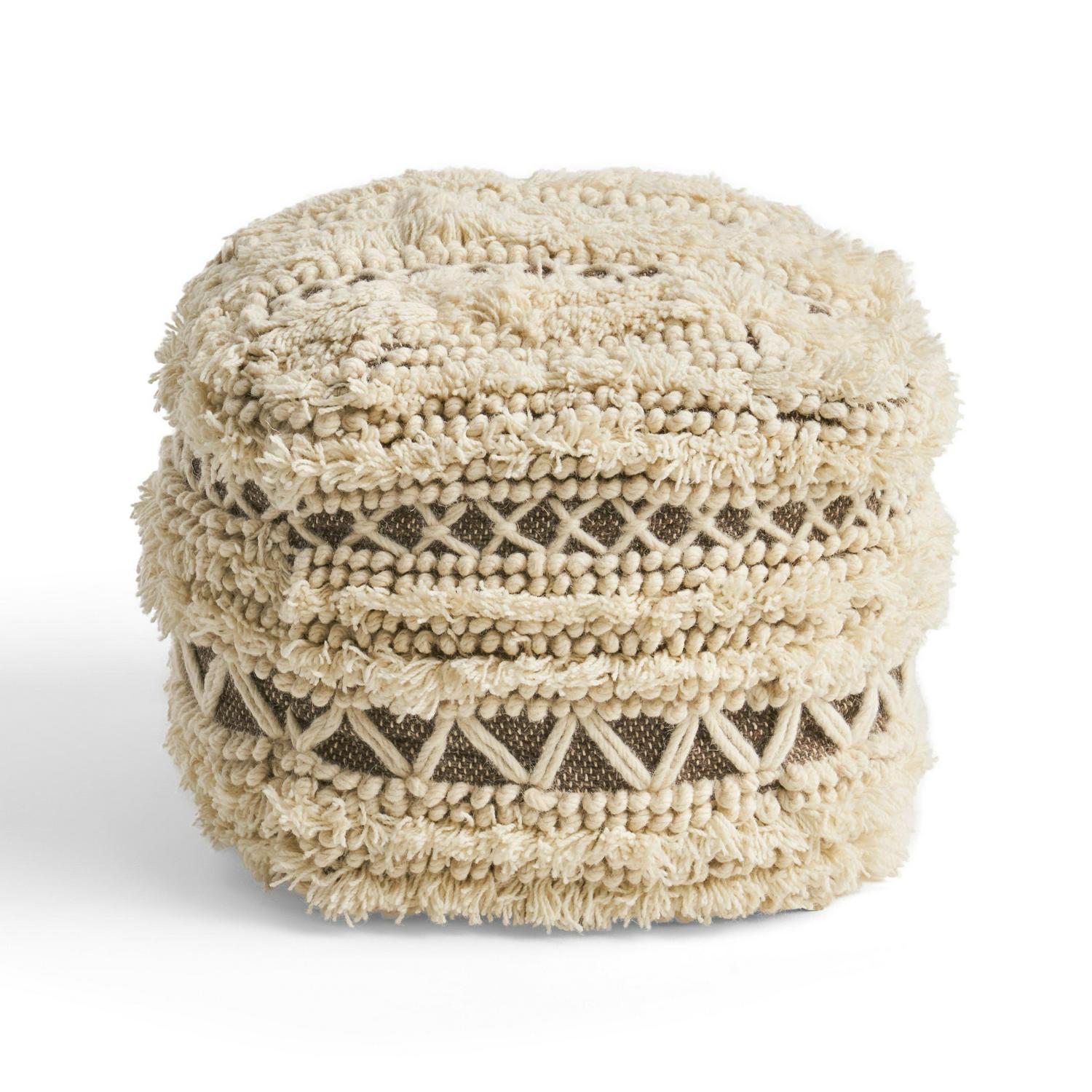 Noble House Cube Tribal Tufted Wool Pouf