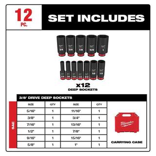 MW SHOCKWAVE 38 in. Drive Deep Well 6 Point Impact Socket Set (12-Piece) 49-66-7006