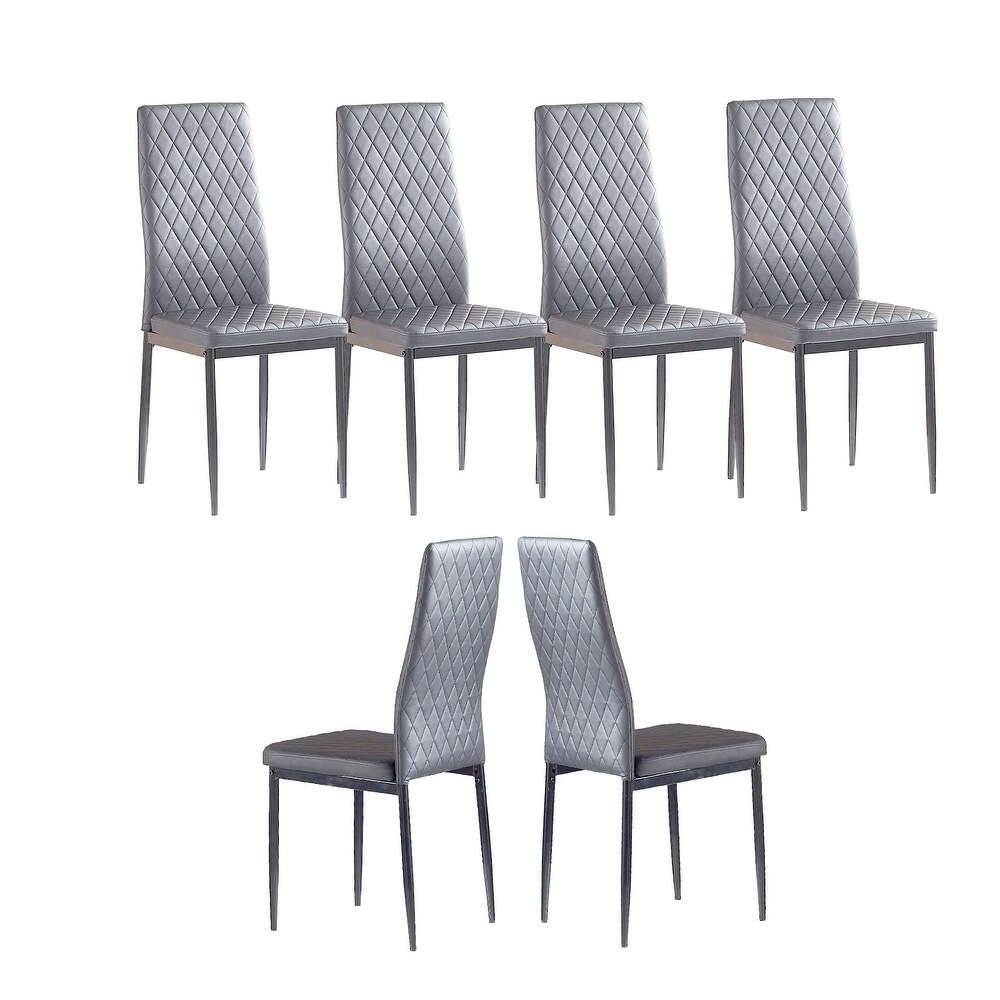 Modern Dining Chair Fireproof Leather Sprayed Metal Pipe Diamond Grid Pattern Restaurant Home Conference Chair Set of 6