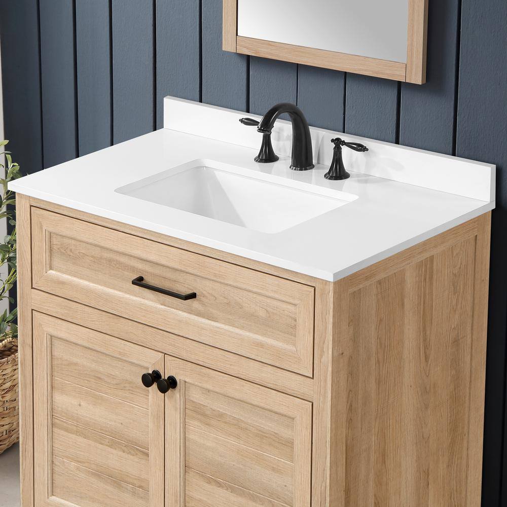 Home Decorators Collection Hanna 36 in. W x 19 in. D x 34.50 in. H Freestanding Bath Vanity in Weathered Tan with White Engineered Stone Top Hanna 36WT