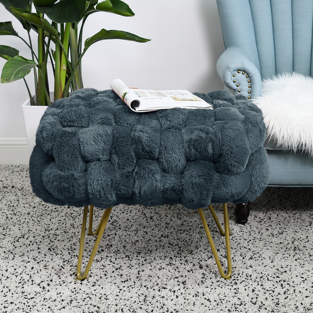 Soft Fauxfur Pouf Stool Ottoman Fuzzy Entryway Bench Seat 27\