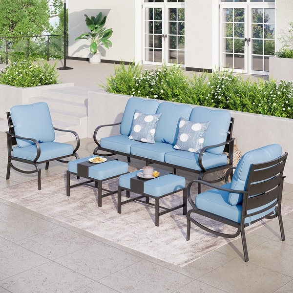 MAISON ARTS 5/7Seat Patio Conversation Set，Sofa Set with 2 x Single Sofa Chairs，1 x 3seater Sofa and Coffee Table/Ottomans