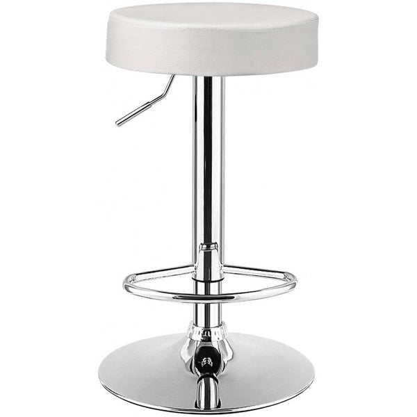 Set of 2 Adjustable Round PU Leather Swivel Barstool with Chrome Footrest-White - 14