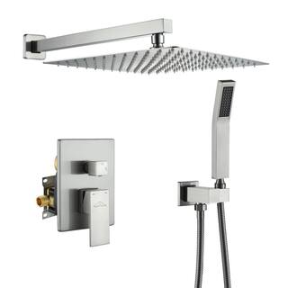 Boyel Living 1-Spray Patterns with 2.5 GPM 12 in. Square Wall Mount Dual Shower Heads with Pressure Balance Valve in Brushed Nickel MS-A3803-12BN